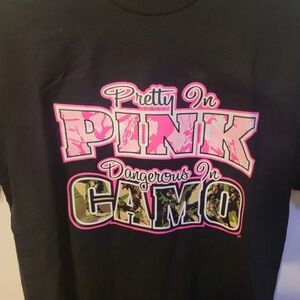 Black T-Shirt with Pink and Camo Graphic
